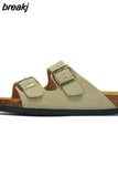 New Summer Beach Holiday Women Cork Slipper Casual Buckle Non-slip Outside Nubuck Leather Slides