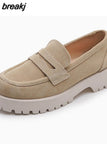 Size 34-42 Women Casual Loafers Real Leather Flats Fashion Platform Shoes Chain Chunky Heel Shoes Ladies Retro