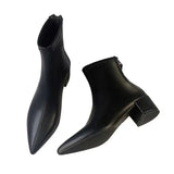2023 New Korean Version Of Pointed Ankle Boots Thick Heel Rear Zipper Middle Heel Martin Boots Fashion Fashion Women's