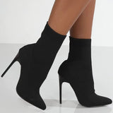 Women Boots Slip On High Heels Boots With Socks Autumn Winter Shoes Women Ankle Boots Winter Heels Shoes Black Short Botas