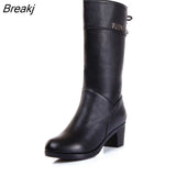 Boots Wool Fur Inside Warm Shoes Women High Heels Genuine Leather Shoes Handmade Snow Boots Footwear