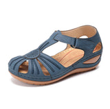 Breakj Summer New Women's Shoes Large-Size Hollow Women's Shoes Car Sewing Slope And Round Head Hollow Laser Sandals