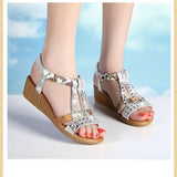 2022 Ladies Summer Sandals Classic Bohemian Open Toe Roman Sandals Rhinestone Fashion Trend Platform Wedge