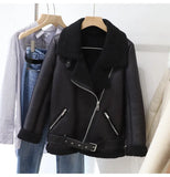 New Winter Women Female Fur Leather JacketFaux Lamb Leather Jacket Aviator Jacket Thick Faux Leather Fur Sheepskin