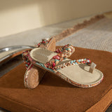 Summer Women Beach Bohemian Print Flip Flops Fashion Flower Rhinestone Weave Gladiator Non-slip Slides Slipper