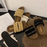 Breakj Autumn / Winter New Fashion Letter One Word Outside Wear Plush Slippers Wool Slippers Women's