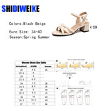 Women Sandals Genuine Leather New Large Size Comfort Square Heel Sandals Open Toe Shoes Woman Fashion Sandals