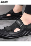 Sandals Men's Summer Leather Breathable Mesh Shoes Outdoor Casual Portable Walking Shoes Non-slip Black Beach