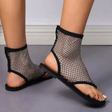Women's New Luxury Brand Round Toe Flat Bottom Sandals Hollow Short Boots Water Diamond Sexy Thong Sandals Sandalias
