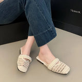 Breakj Version Of Baotou Pearl Half Slippers Women Wear 2025 Summer New One-Legged Lazy Shoes Square Casual Single