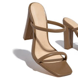Women Sandals Square Toe Thick High Heels Shoes Ladies Fashion Party Slip On Woman 2021 Footwear New Female Plus
