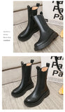 Chelsea Boots Chunky Boots Women Winter Shoes PU Leather Plush Ankle Boots Black Female Autumn Fashion Platform