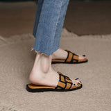 Size 34-40 Womens Slippers Elegant Flats Sandals Woman Casual Squared Toe Flat Shoes Ladies Comfort Home House