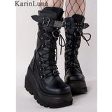 Dropship Brand Design Gothic Platform Mid-Calf Boots 2023 Winter INS Hot Sale Comfy Woman Shoes Motorcycle