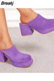 Fashion Brand Women Slippers 2023 Chunky High Heels Suede Platform Sandals European Style Office Daily Lady Sandals