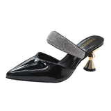 Large Size High Heels Women's New Half Slippers Pointed Heel Shoes Fashion Women Shoes Rhinestone