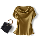 Women Summer Blouses ZANZEA 2022 Fashion Satin Tops Short Sleeve Blusas Female O Neck Casual Home Wear Tunic Chemise
