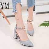 Summer Women Shoes Grey Pointed Toe Pumps Sting Bead Dress Shoes High Heels Boat Shoes Wedding Shoes tenis feminino Side with