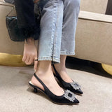 Size Baotou Sandals Women 2023 Summer New Fashion Pointed Diamond Square Buckle Fine Heel Fashion Sandals