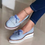 Loafers Platform Woman Slip On Sneakers Tassel Bowtie Women's Soft PU Leather Sewing Flat Female Shoes All Seasons