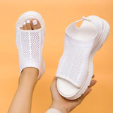 Breakj Spring And Summer Thick Bottom Net Cloth Pine Bottom Fashion Leisure Flat Bottom Hollow Fish Mouth Women Sandals