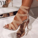 2020 Women Sandalias Mujer Women's Ladies Pumps Fashion Bandage Patchwork Mixed Colors Snake High Heels Sandals Casual Shoe