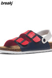 2023 New Summer Beach Cork Sandals Casual Women Outside Non-slip Black White Double Buckle Sandalias