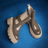 Genuine Leather Ankle Shoes Women Think Heel Short Boots Round Toe High Heel Ladies Boots 2021 Autumn Winter Khaki
