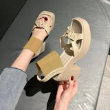 Breakj Sandals Women With The Spring And Summer Of 2025 Waterproof Table T-Button One Word With Exposed Toe Coarse Heels Of Women's High