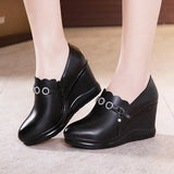 Deep Mouth Leather Shoe Black Platform Shoes High Heels Fashion Crystal Dance Shoes For Ladies Women's Pumps Wedge