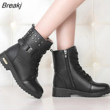 Autumn and Winter New Ma Boots Female British Mid-tube Boots Korean Short Boots Tide Flat Female Leather Boots Women