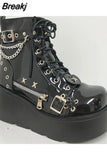 Wedges Ankle Boots For Women Gothic Style Cool Vampire Cosplay Street Women Shoes Motorcycle Boots Comfy Big Size