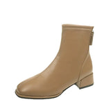 Winter New Fashionable Round Head Leather Outerwear with Back Zipper High Heel for Warm Comfortable Large Size Naked