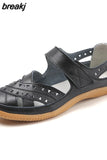 New Genuine Leather Women's Summer Sandals Cut-Outs Woman Flats Shoes Breathable Female Beach Loafers Soft Mother