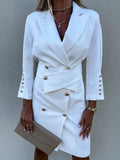 Women Spring New Suit Collar Long Sleeve Dress Elegant Solid Color Lace-Up Slim Waist Dress 2022 Chic A-Line Dress Party