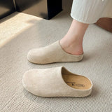 Breakj Flat Bottom Slippers 2025 New Velvet One-Legged Home Slippers Retro Casual Round Head Down With Slippers