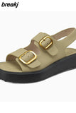 Size 34-40 Women Sandals Buckle Real Leather Low Heels Shoes For Women Rome Wedge Platform Sandalias Casual Office