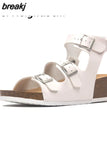 2023 New Summer Women Gladiator Buckle Cork Sandals Beach Outside Patchwork Non-slip Casual Sandalias