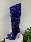 Women's High Boots Gold Silver Pointed Toe Knee-high Boots For Woman Sexy High Heels Party Shoes Ladies Stiletto botas