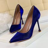 Breakj Fashion Banquet Women's Shoes With High Heel Satin Shallow Metal Pointed Sexy Show Thin Single