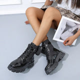Breakj 2024 New Tling With Round Head Thick-Bottomed Short-Singular Boots Female British Style Fashion Martin