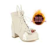 Vintage Girls Japanese Lolita Ankle Boots Women Cute Bow Princess Shoes Ladies Rabbit Ear Square Heel JK Uniform Colsplay