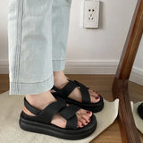 Cross Band Open Toe Sandals Women 2024 Summer New Thick Soles Non-slip All Fashion Beach Roman Shoes