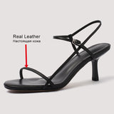 Size 34-43 Women Sandals Real Leather High Heels Summer Shoes For Women Rome Buckle Strap Sandalias Elegant