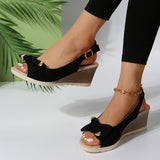 Breakj Slope Heel Sandals Summer New Water Table Bow Fish Mouth Sandals Hot Selling Buckle Sandals