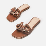 Size 35-41 2023 Za Womens Slippers Leather Flats Sandals Woman Casual Flat Shoes Lady Comfort Home Slides
