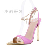 Breakj New Women's Shoes Candy Color Tip Fine High Heel Sandals Metal Chain Fashion