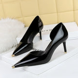 Breakj Fashion Simple Sexy Nightclub Show Thin Heel Ultra High Heel Side Hollow Shallow Metal Single