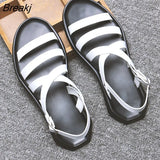 Beach Sandals Mens Shoes Casual Soft Leather Men Sandals Flat Holiday Beach Sandals Male Black White Shoes