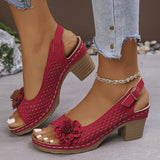 Breakj Coarse Sandals Spring Spring Summer New Hollow Fish Mouth Flowers High Heel Roman Sandals